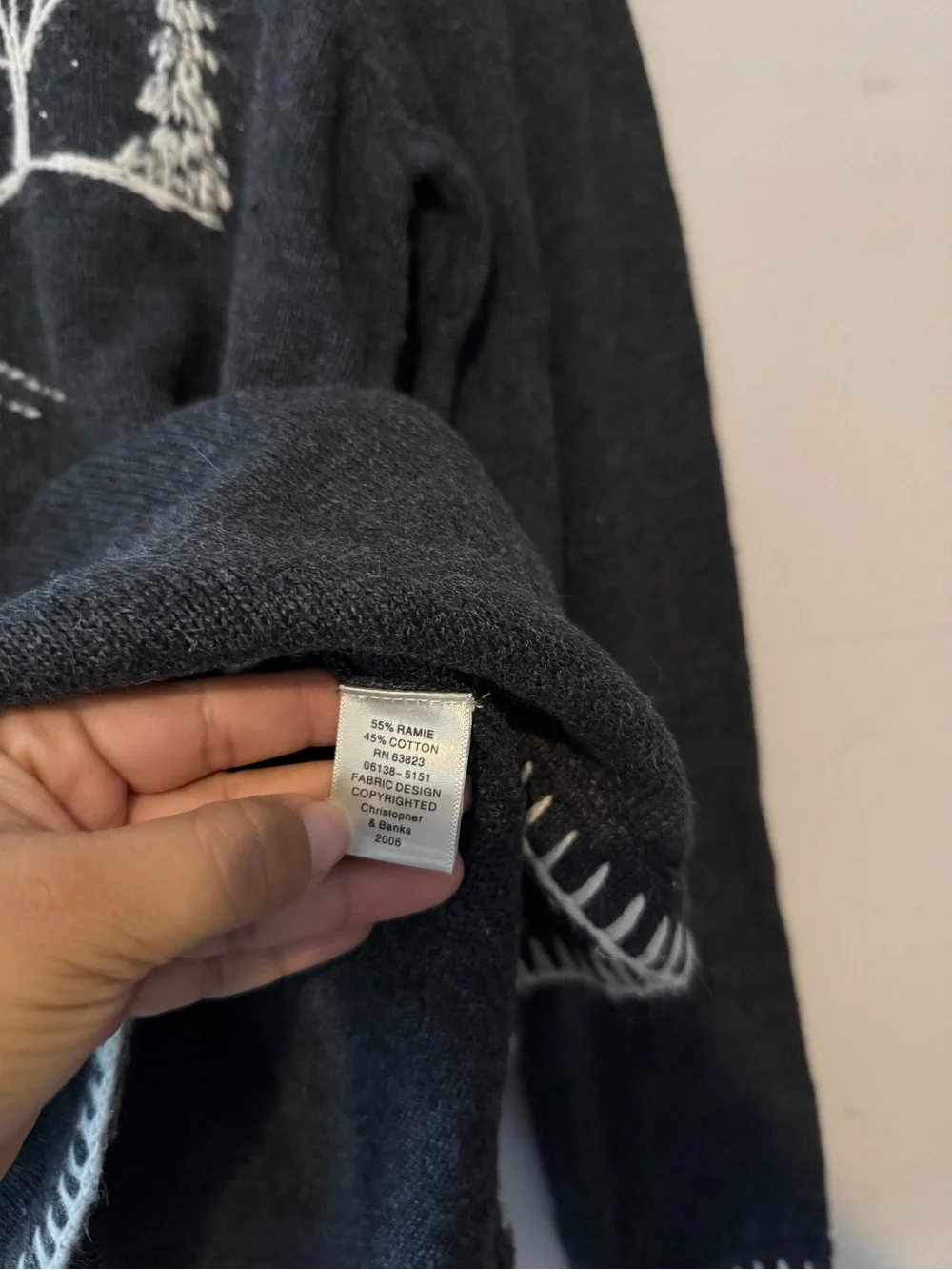 Christopher & Banks Charcoal Knit Crewneck Sweater with White Cabin Embroidery